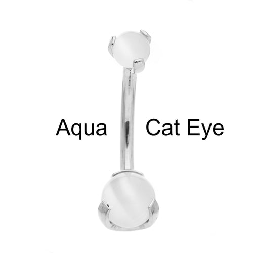 Industrial Strength Prong-set Ball Navel Bar in Titanium with Aqua Cat's Eye Gems