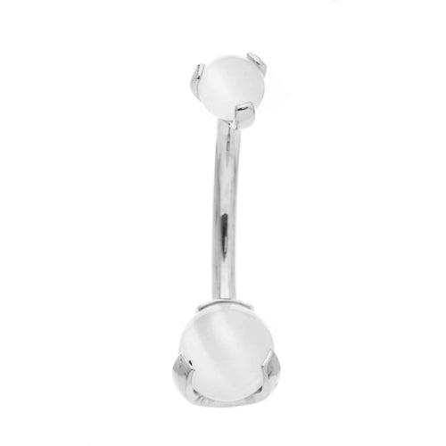 Industrial Strength Prong-set Ball Navel Bar Titanium White Cat's Eye Gems