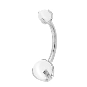 Industrial Strength Prong-set Ball Navel Bar Titanium White Cat's Eye Gems