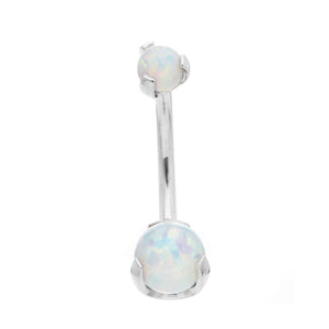 Industrial Strength Prong-set Ball Navel Bar Titanium White Opal