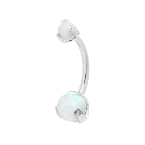 Industrial Strength Prong-set Ball Navel Bar Titanium White Opal