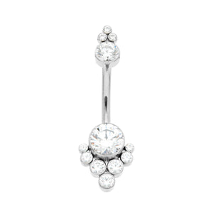 LeRoi Bijoux Tiara Cluster Navel Bar Titanium Clear Swarovski Gems