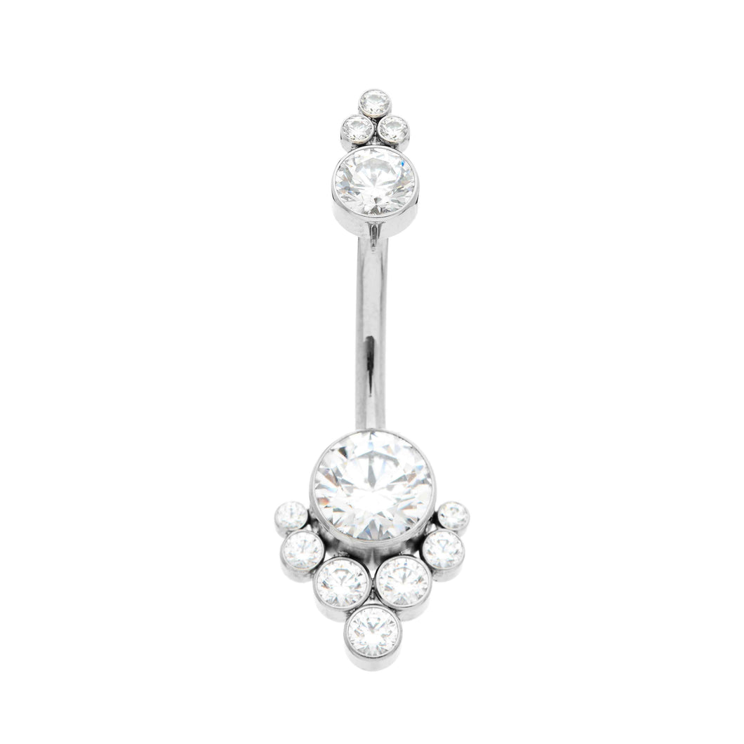 LeRoi Bijoux Tiara Cluster Navel Bar Titanium Clear Swarovski Gems