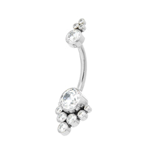 LeRoi Bijoux Tiara Cluster Navel Bar Titanium Clear Swarovski Gems
