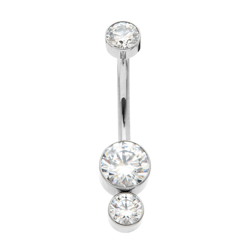 Industrial Strength Gemini Navel Bar Titanium Clear Swarovski Gems