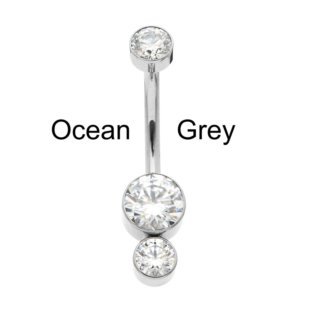 Industrial Strength Gemini Navel Bar in Titanium with Ocean Grey Swarovski Gems