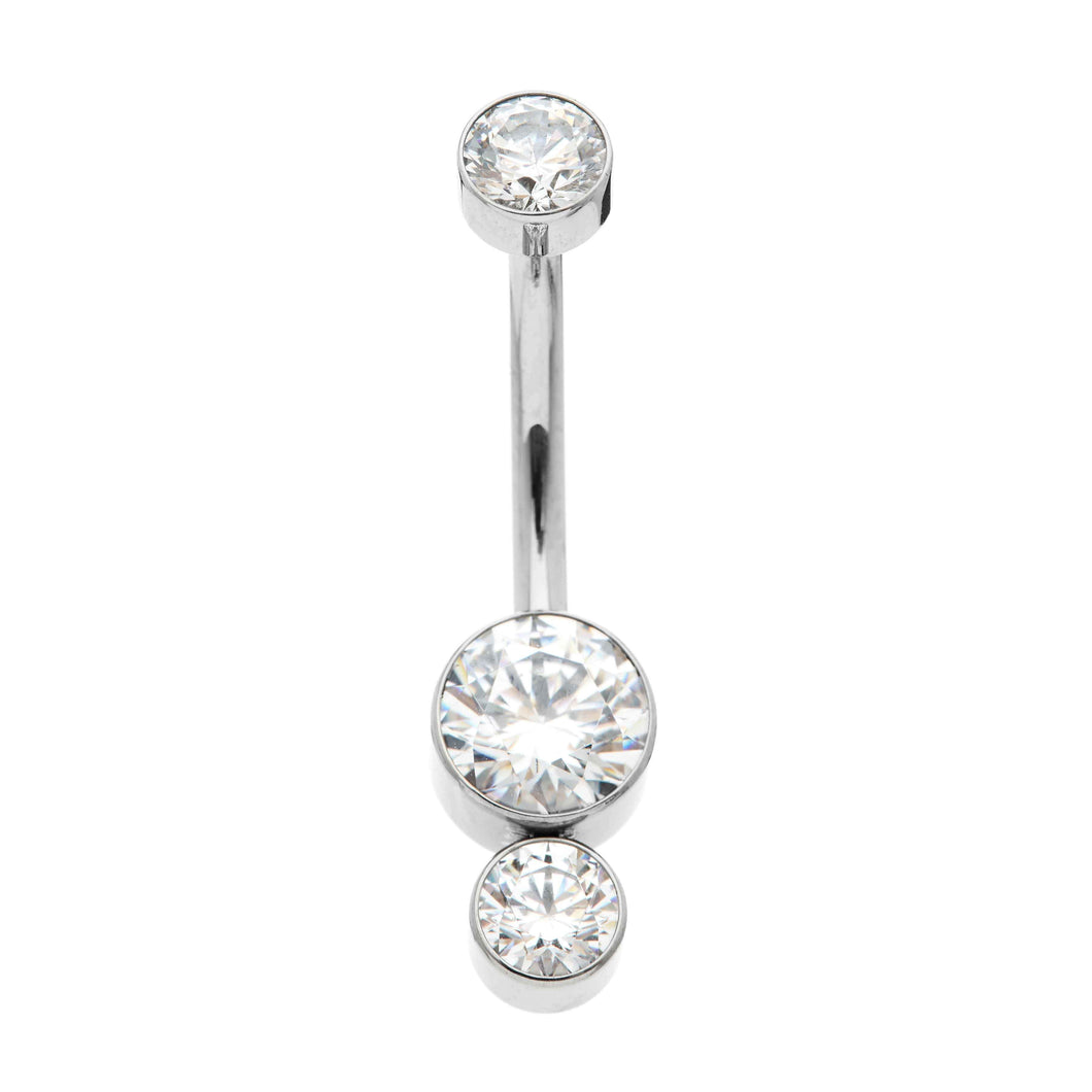 Industrial Strength Gemini Navel Bar Titanium Clear Swarovski Gems