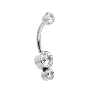 Industrial Strength Gemini Navel Bar Titanium Clear Swarovski Gems