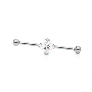 Anatometal Princess-cut Industrial Bar Titanium Clear Swarovski Gem