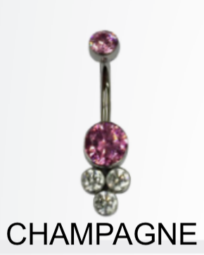 LeRoi Bijoux Pyramid Cluster Navel Bar in Titanium with Champagne Swarovski Gems