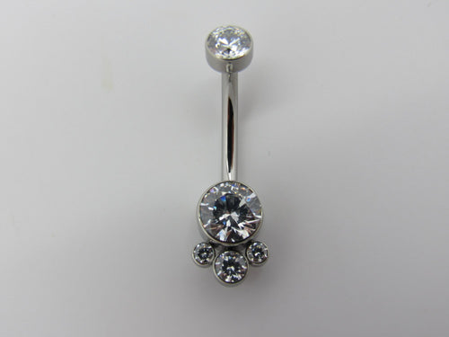 LeRoi Bijoux 4 Gem Cluster Navel Bar in Titanium with Clear Swarovski Gems